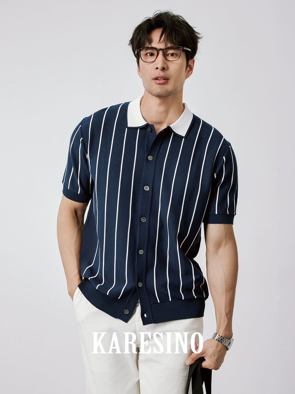 KARESINO Casual Striped Ice Silk Knitted Sweater