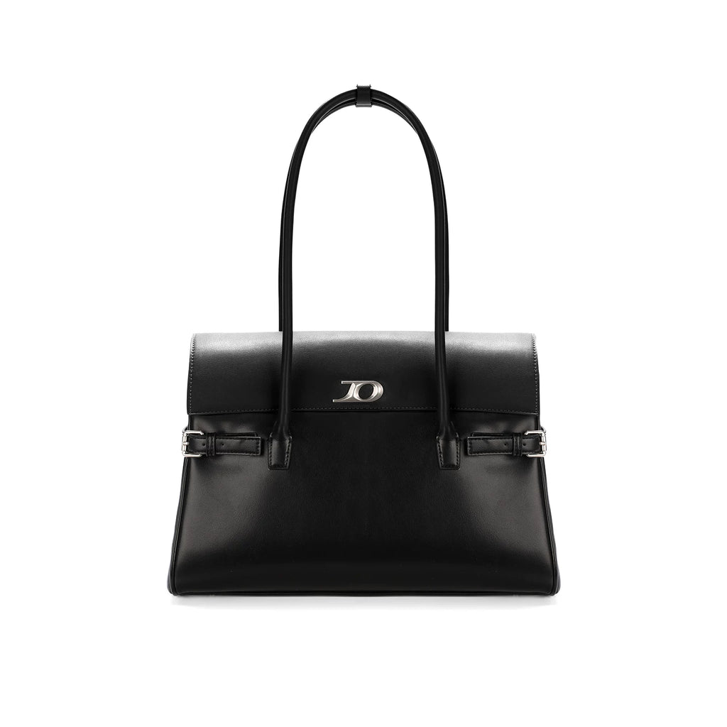 JANDRESS Black Faux Leather Magnetic Snap Shoulder Bag