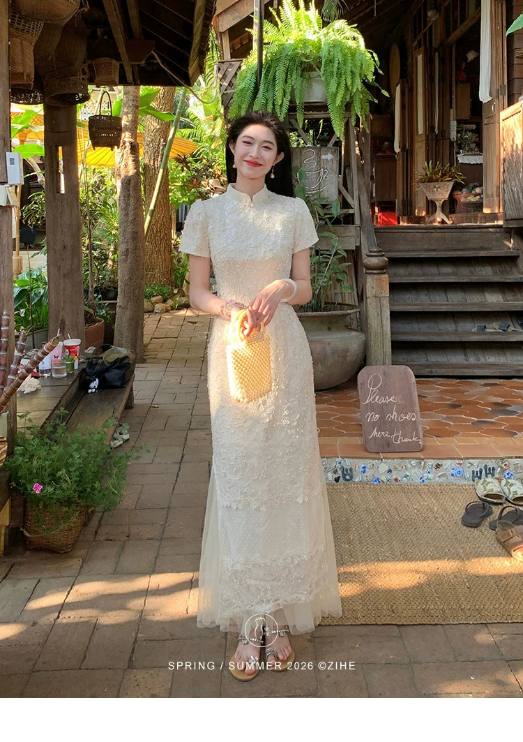 ZIHE New Chinese Rope Embroidered Cheongsam Dress