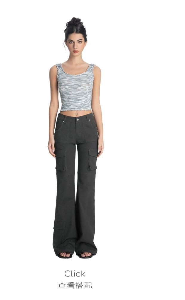 ABMY retro multi-pocket heavy industry micro-pull trousers