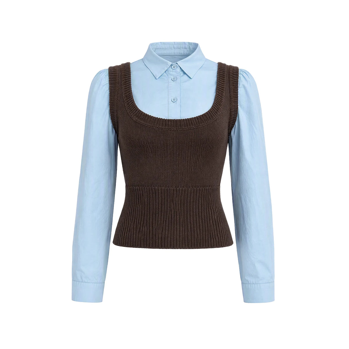 Wildberry Faux Two-Piece Knit Panel Slim Fit Long-Sleeve Top