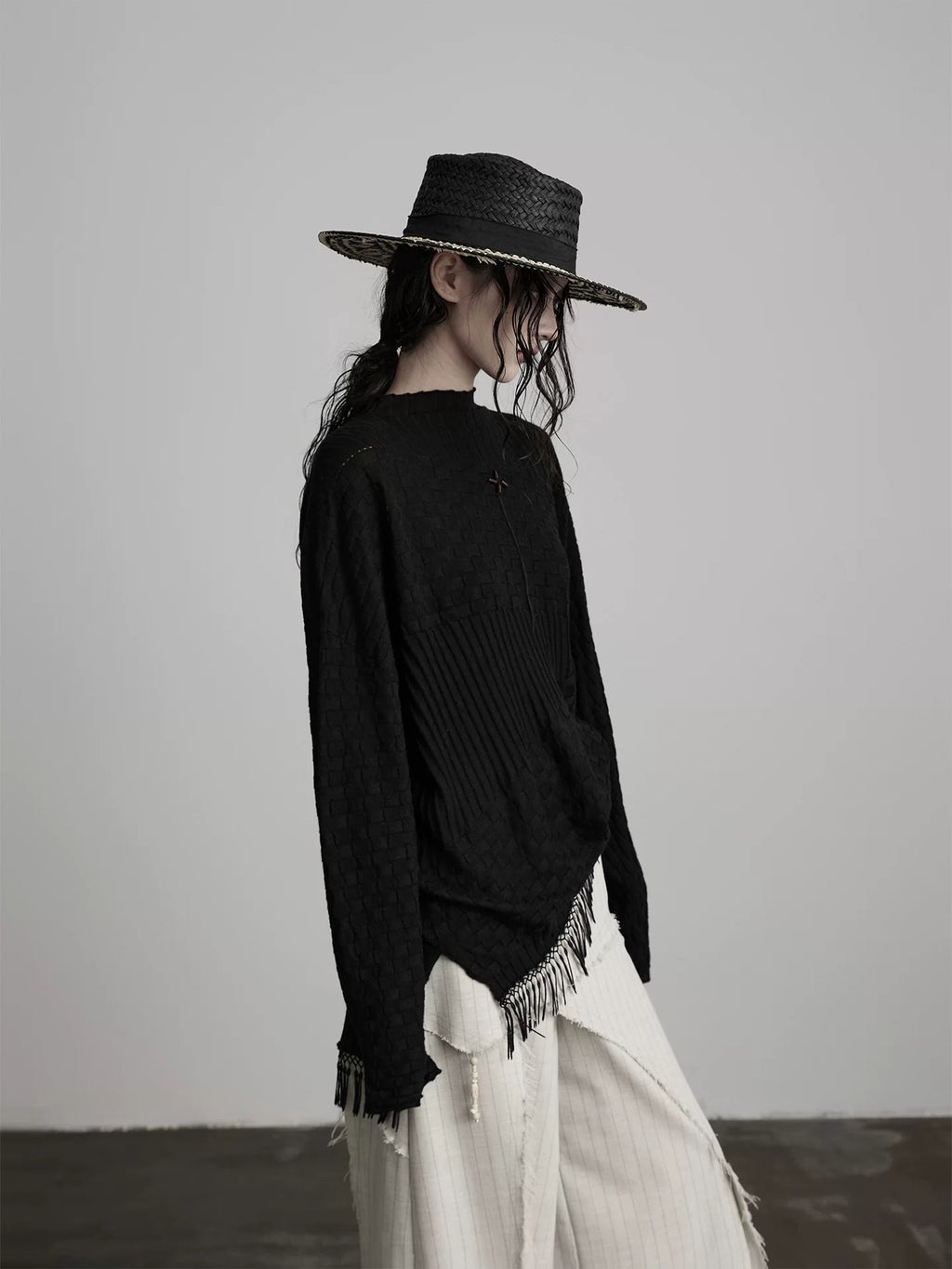 INDULGE Irregular Fringed Bottom Knitted Long Sleeves