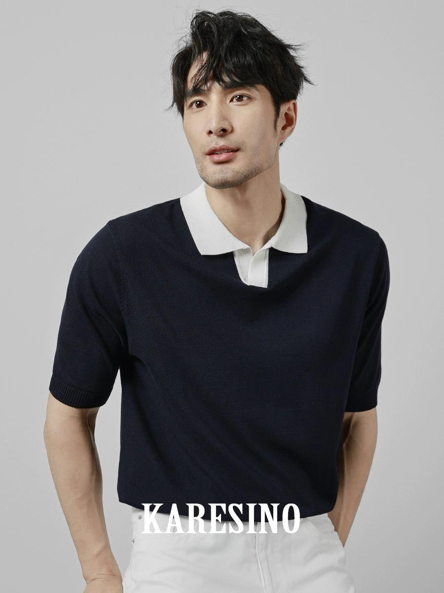 KARESINO Ice Silk Breathable Contrasting Color Splicing Knitted Sweater
