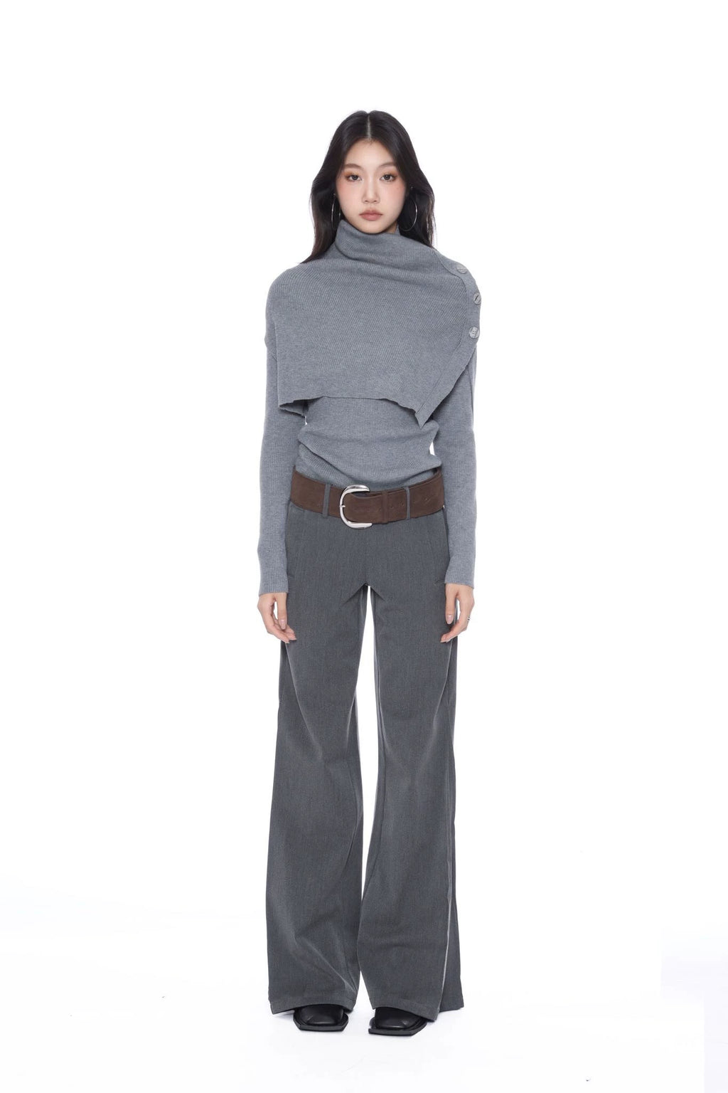 WITHMIN Low Waist Loose Drape Versatile Straight-leg Suit Pants