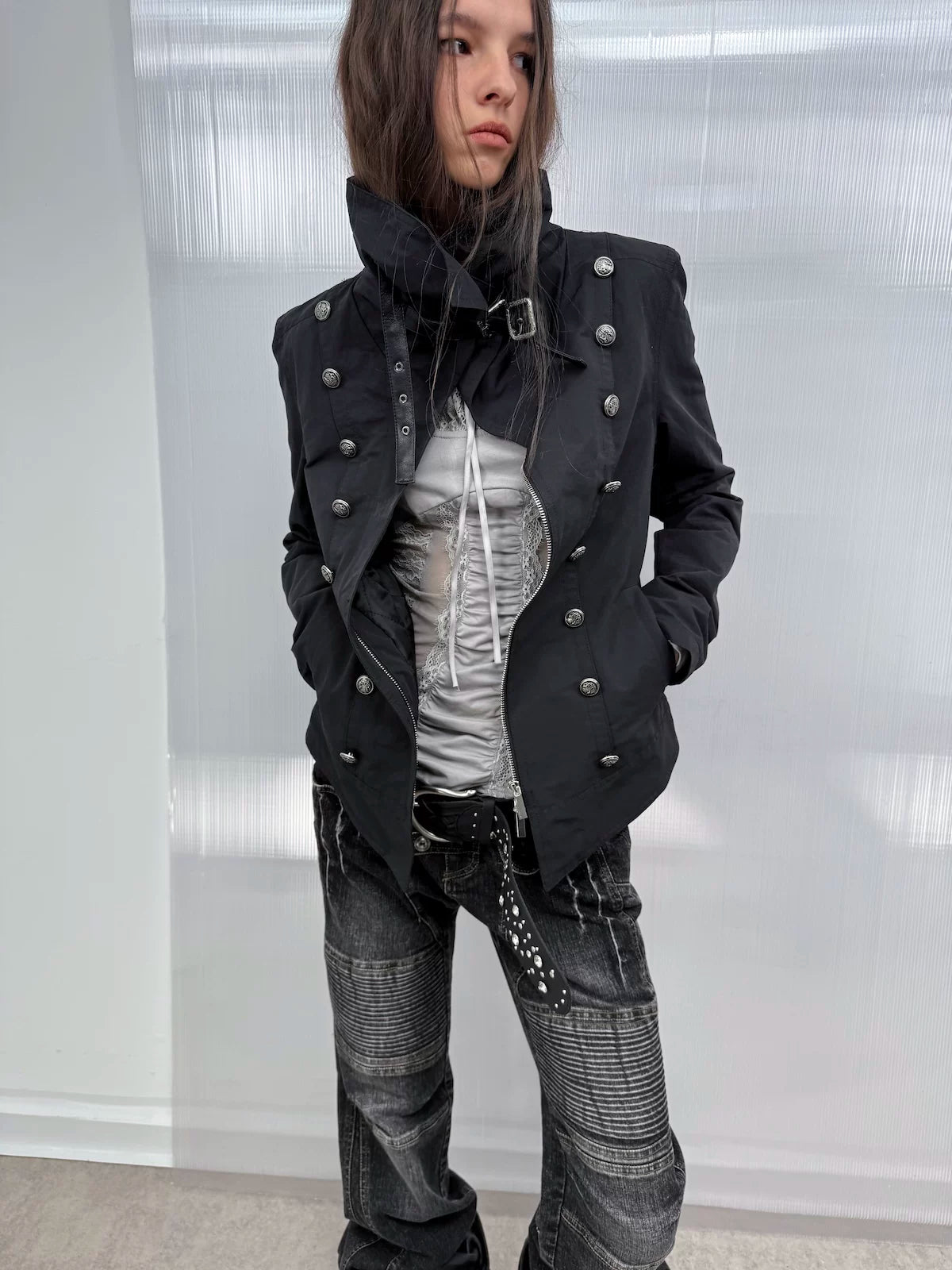 DoublePunch High-neck Vintage Metal Buckle Padded Thickened Jacket