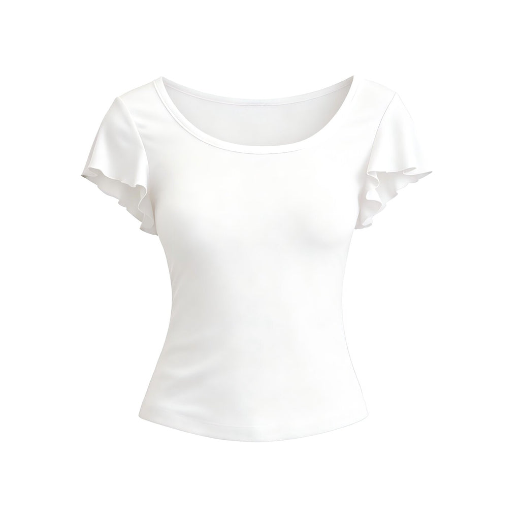 JCAESAR WOMEN Modal-Spandex Lace-Trim V-Neck Tee