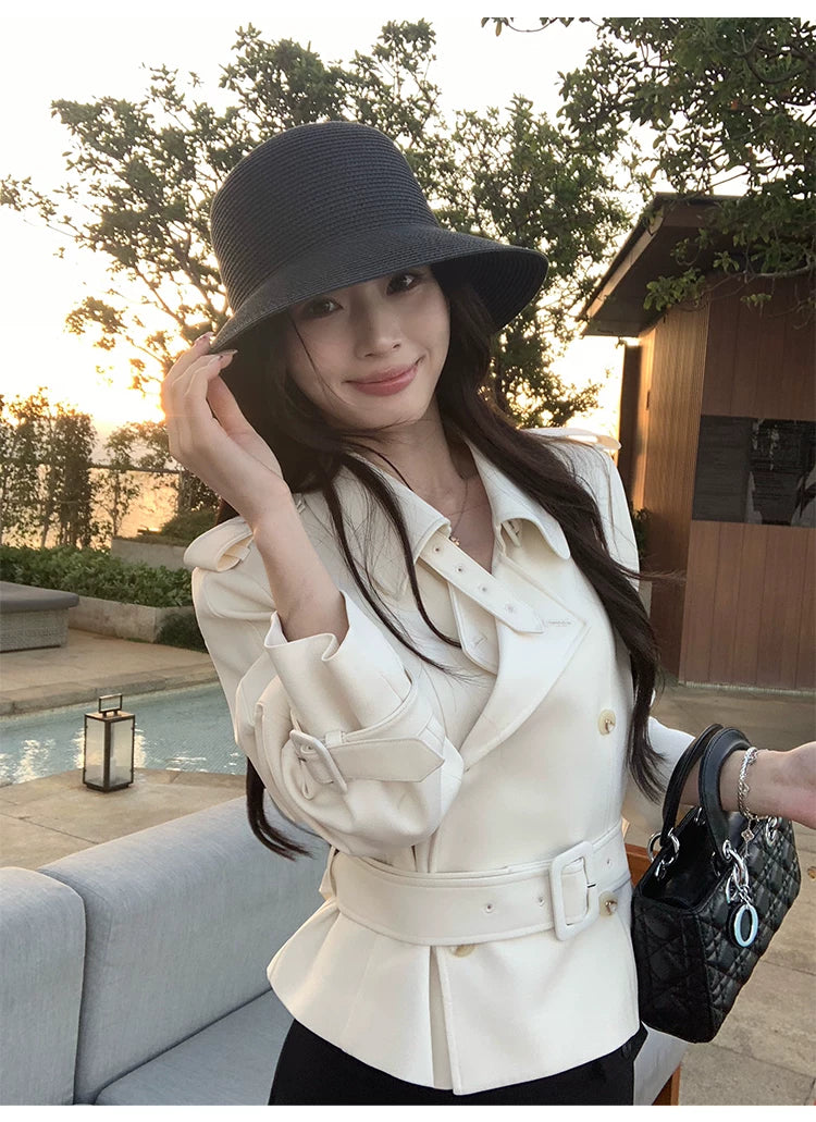 Pusumede Temperament Lapel Short Trench Coat