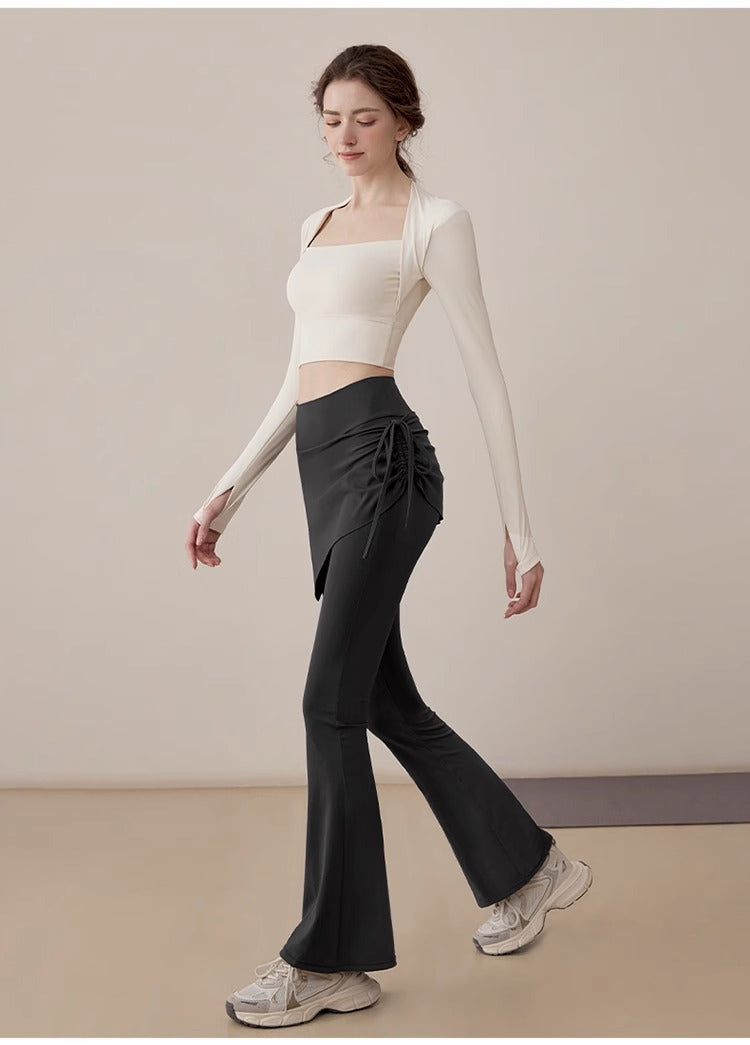 TIANQINGSE Fake Two-piece Side Drawstring Skirt Curtain Hip Cover Micro-pull Pants