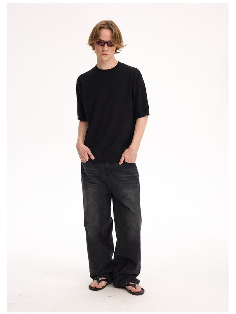 UNF 13.5oz Blockbuster Washed Old Cat Whiskers Baggy Bull Wide Leg Black Jeans