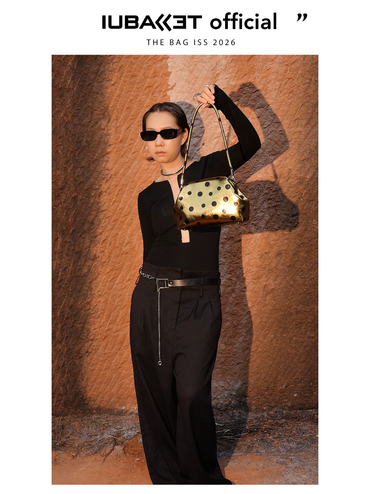IUBALLET Gold Polka Dot Faux Leather Zip Crossbody Bag