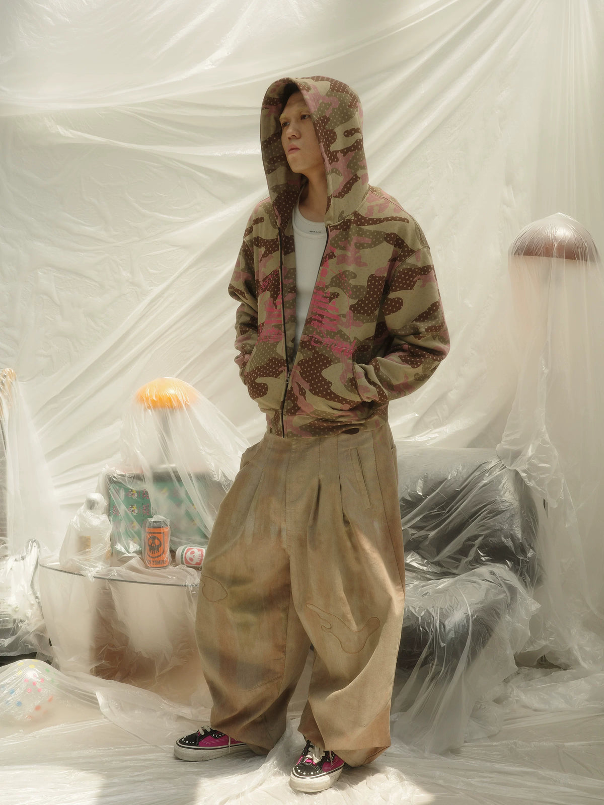 2359 TIMESTORE Polka Dot 380g Warm Zip-Up Hoodie
