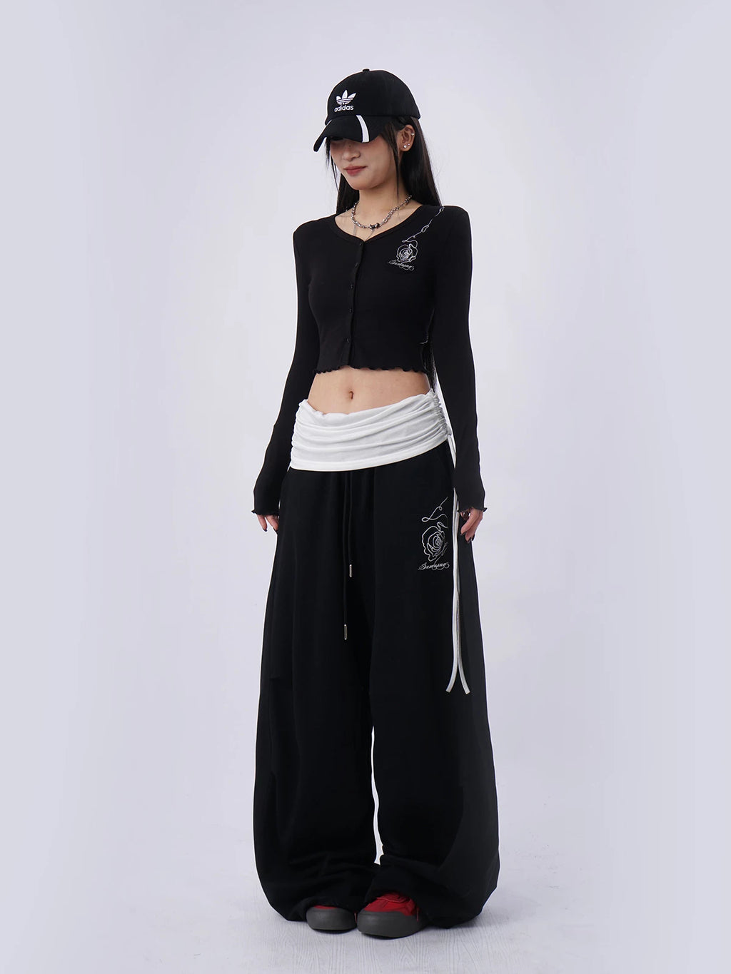 SAMUSAN V-neck Single-breasted Short Long Sleeve
