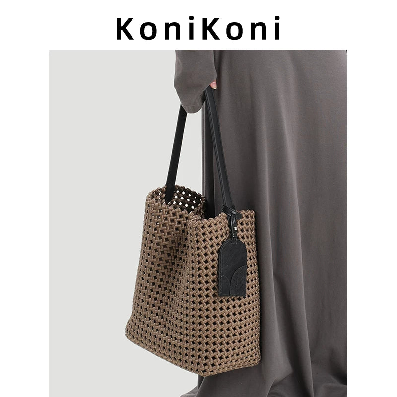 KoniKoni Black Woven Bucket Bag - Shoulder & Underarm