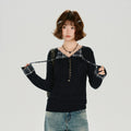 Girlyhalo Vintage Plaid Lapel Knitted Twist Long Sleeve