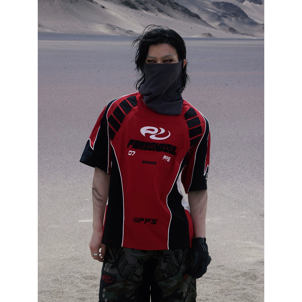 PERSONSOUL Racing Element 3D Embroidered Loose Tee