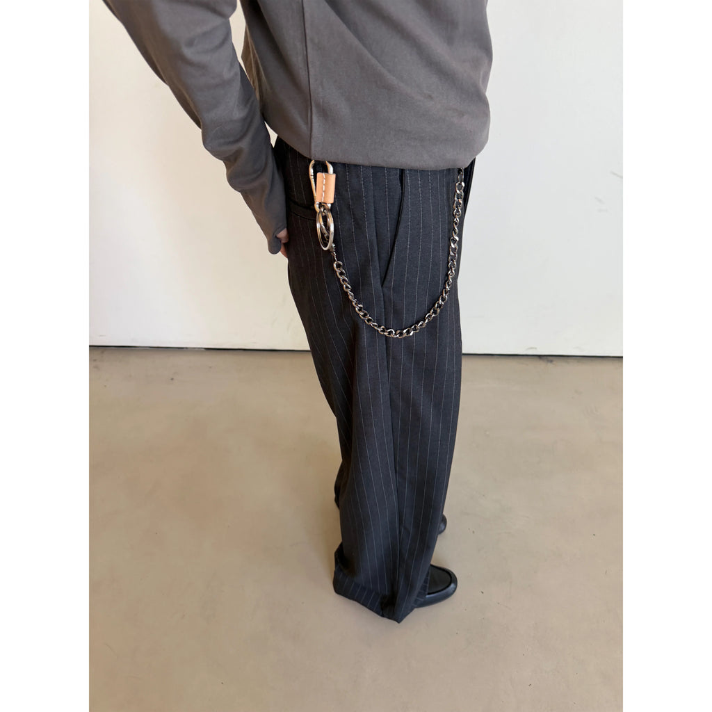 Anniehall Naples Stripe 400g Wide-Leg Pleated Trousers