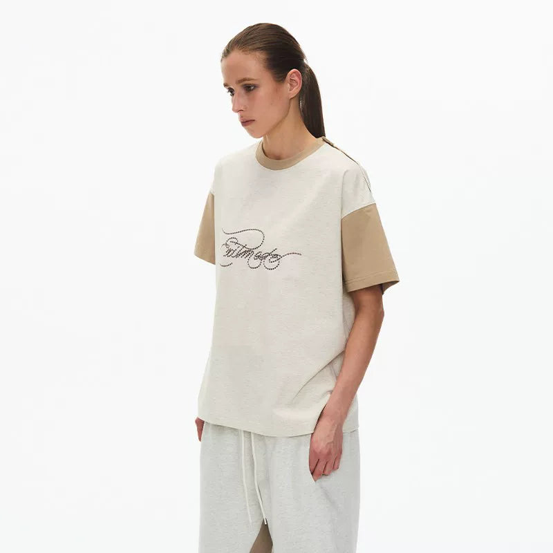 EXITMODE Contrast Color Script Embroidery Raglan Loose T-Shirt Unisex
