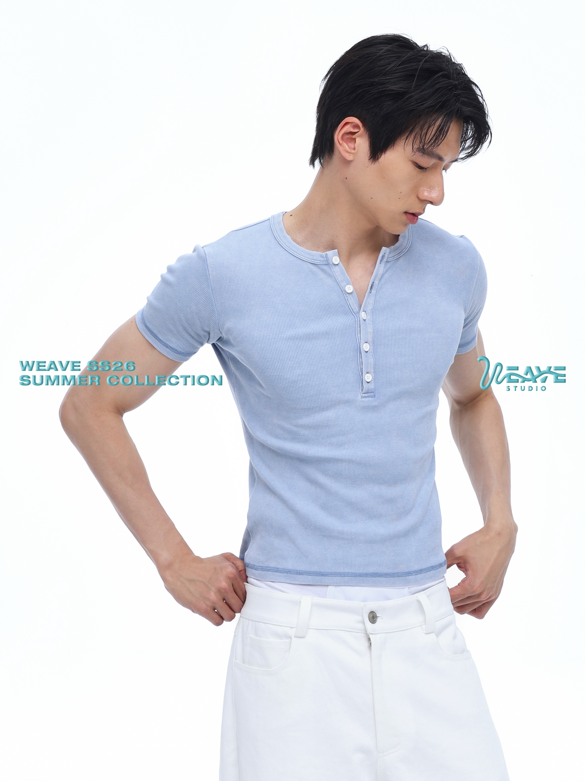 WEAVE Ice Blue Distressed Slim Fit Breathable Tee