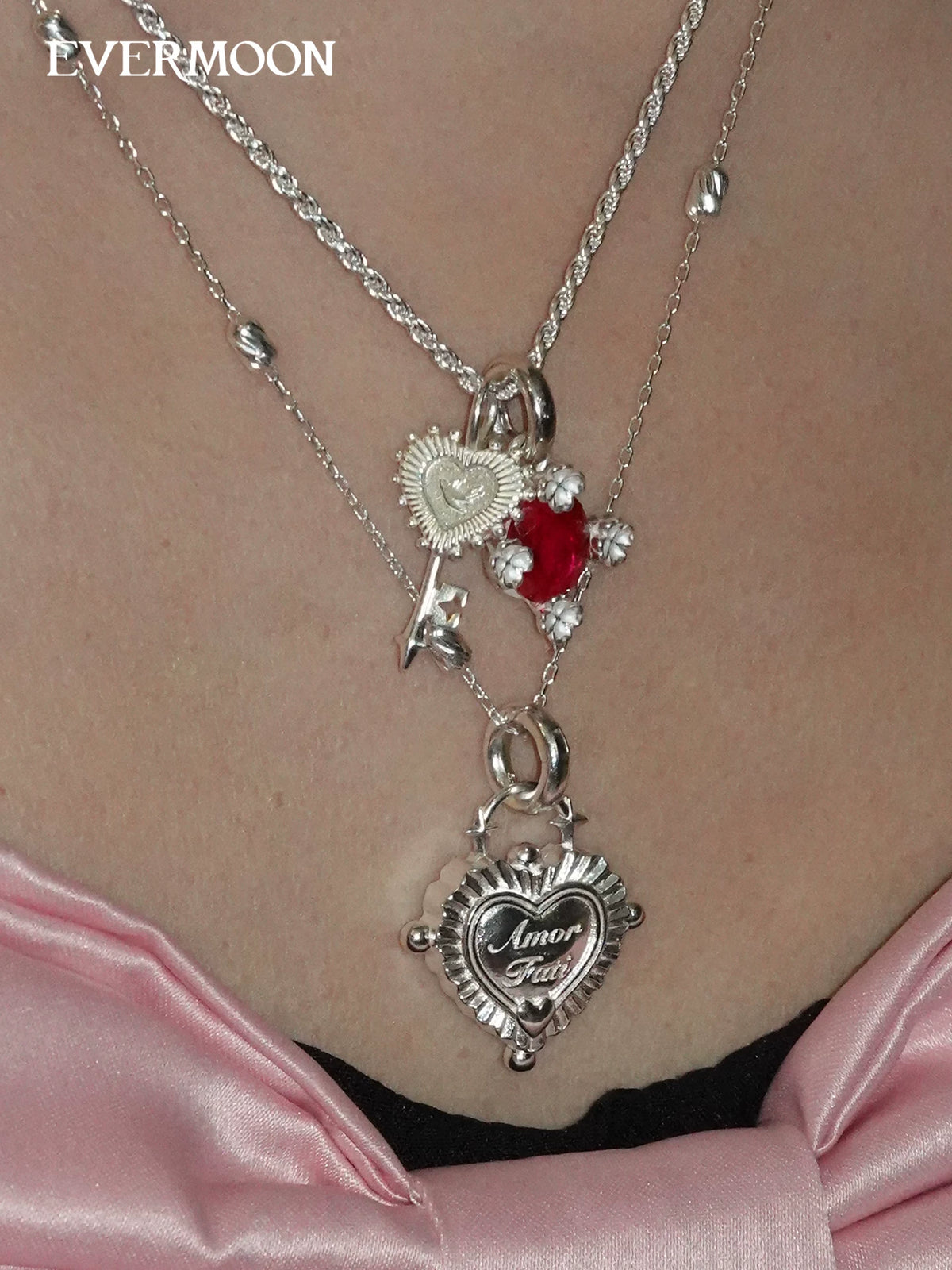 EVERMOON Key to Freedom Silver Heart Pendant Necklace