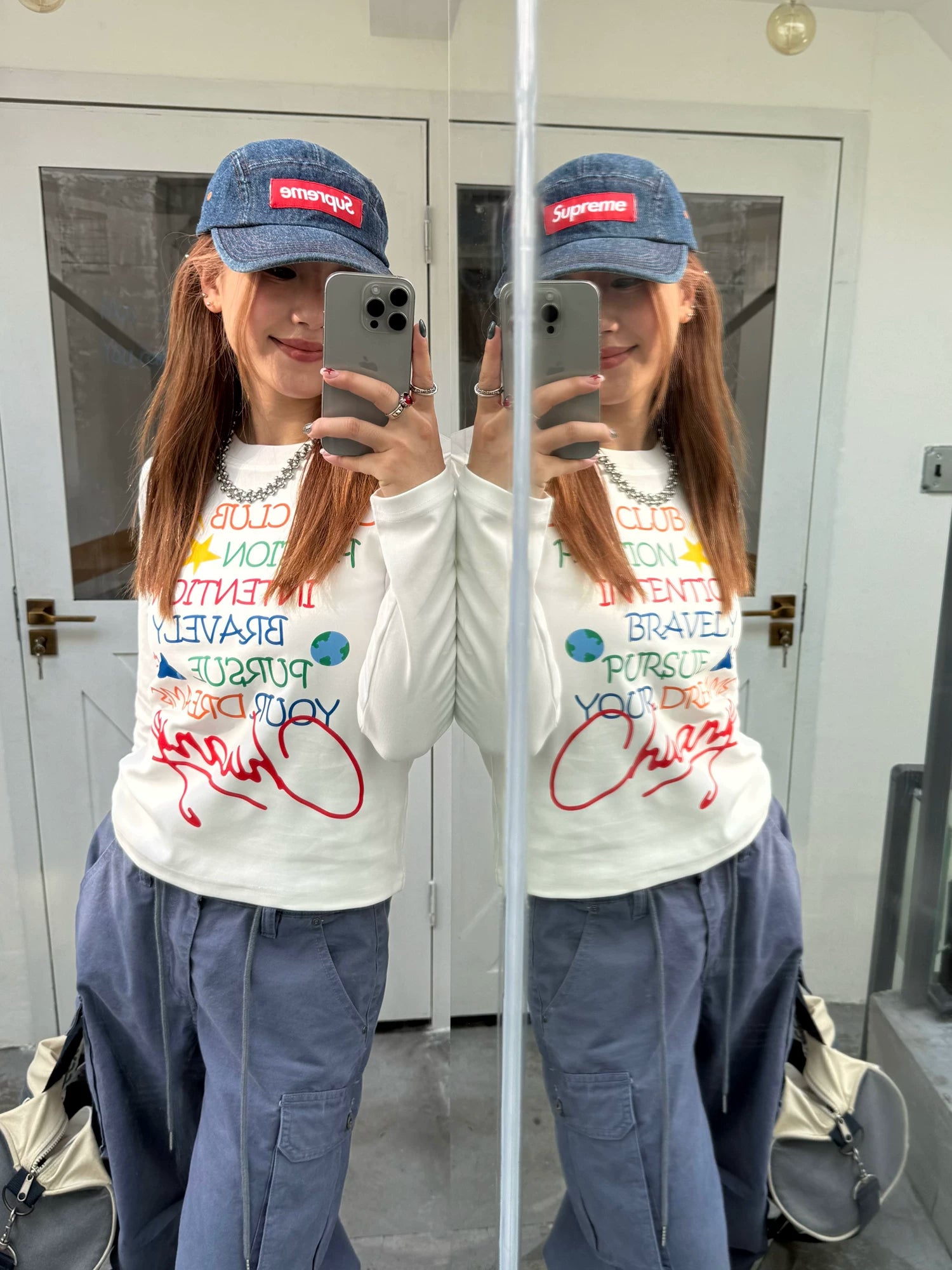 CCYE Letter Print Front Shoulder Crew Neck Long Sleeve