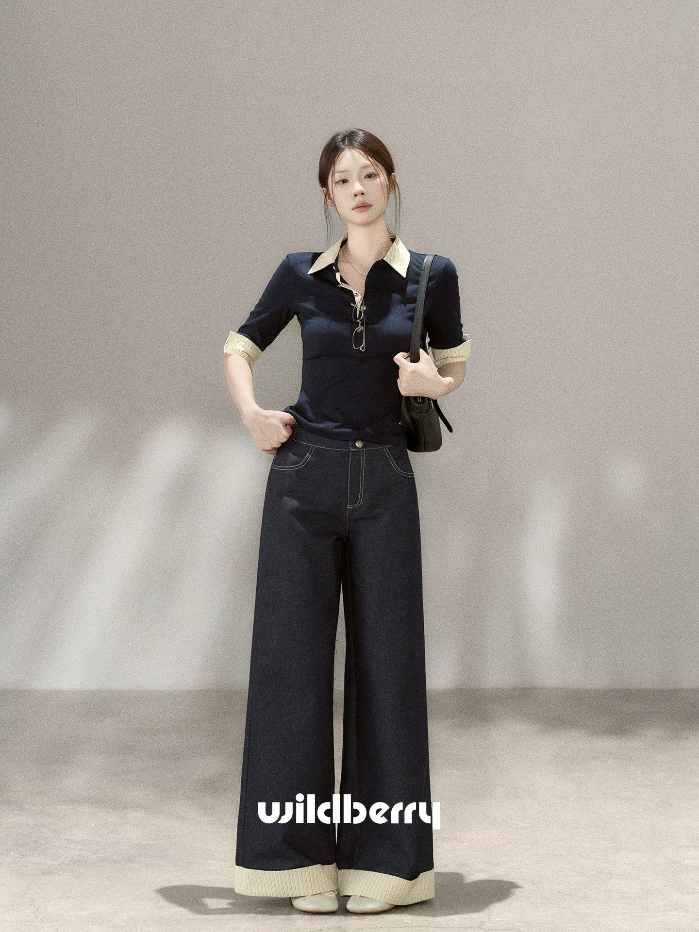 Wildberry Knee-Length Striped French-Style Relaxed Blouse