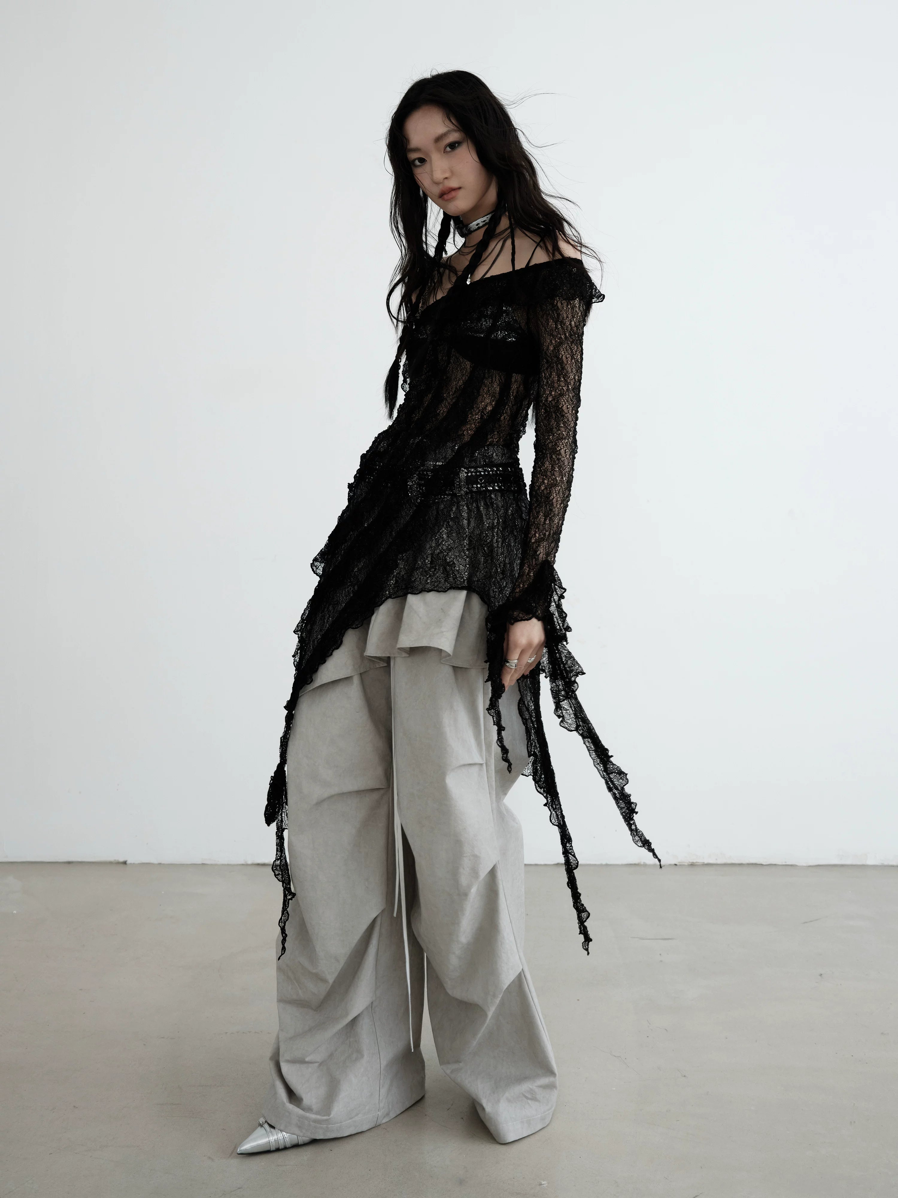 JNYLON Two-piece Detachable Ruffle Leaf Skirt Slacks