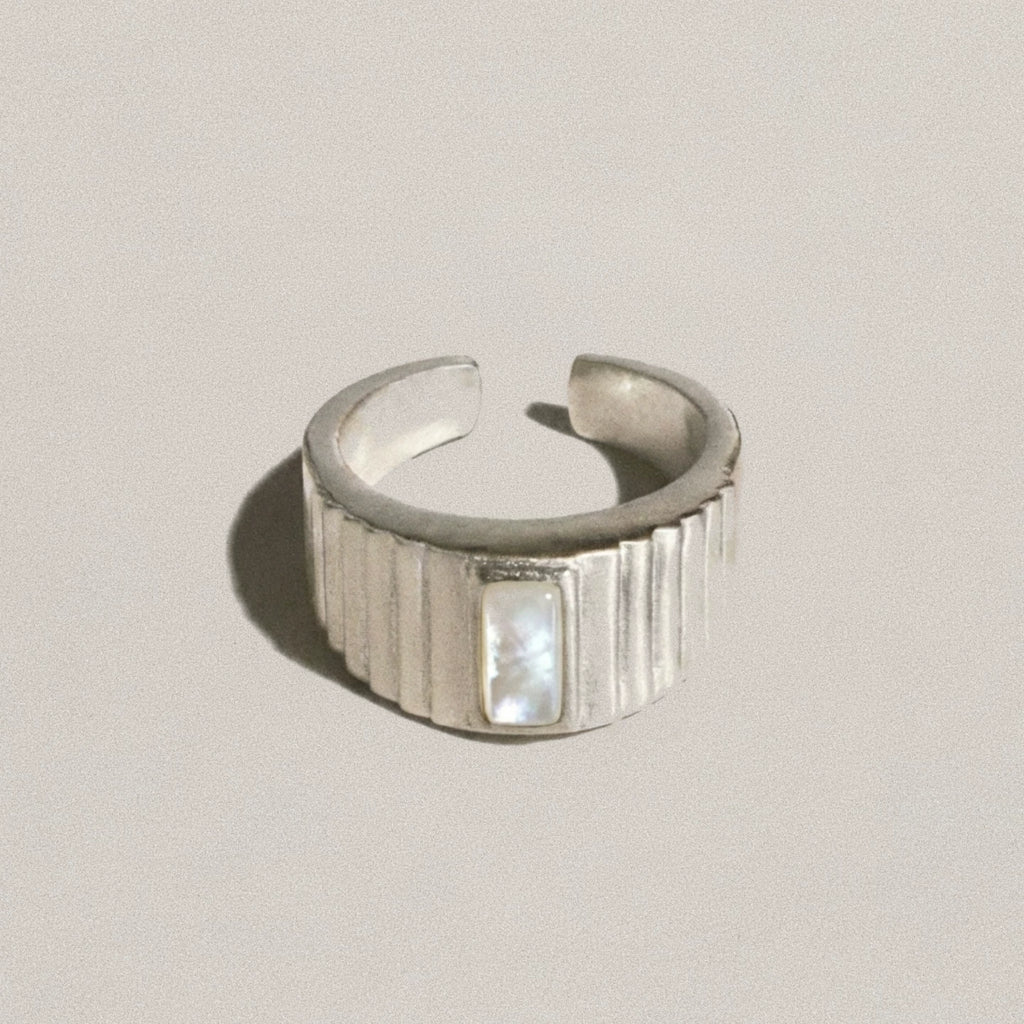 MEZZEM Gold-Plated Mother-of-Pearl Open Cuff Ring