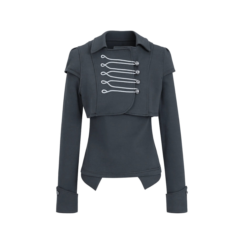 JIKOO Earl Grey Napoleon -Piece Cropped Vest & Long-Sleeve Tee