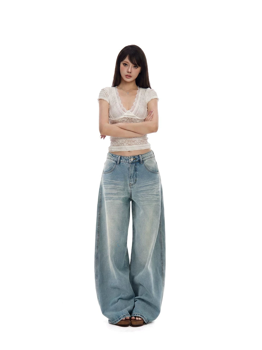 WITHMIN Vintage Straight Wide Leg Floor Mopping Jeans