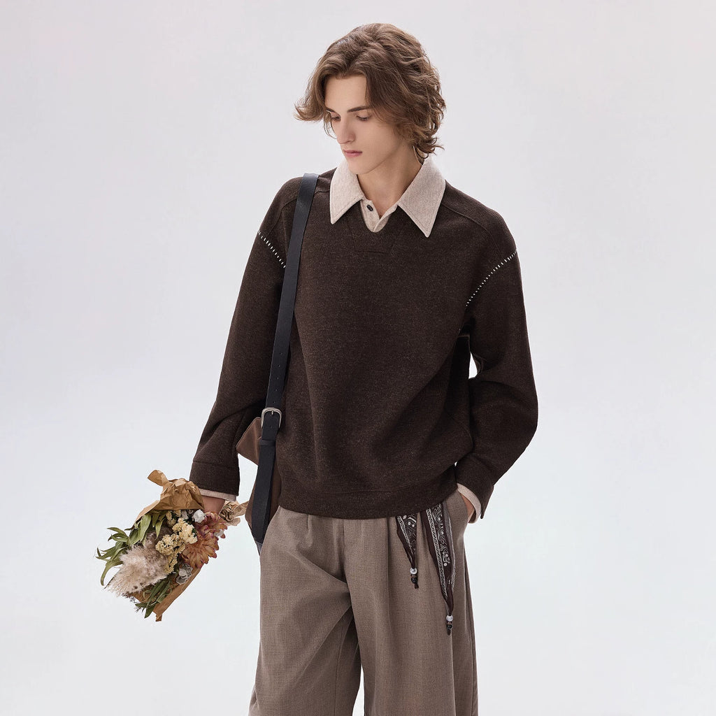 CHOR Color-Block Faux-Layered Collared Long-Sleeve Sweatshirt