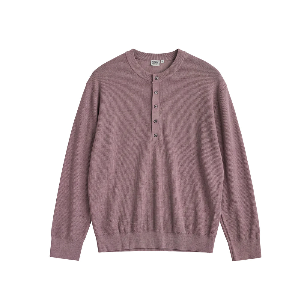 BUTTBILL Henley Shell-Button Loose Knit Sweater