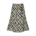 KANO Irregular Plaid Floral High-Waist Midi Skirt