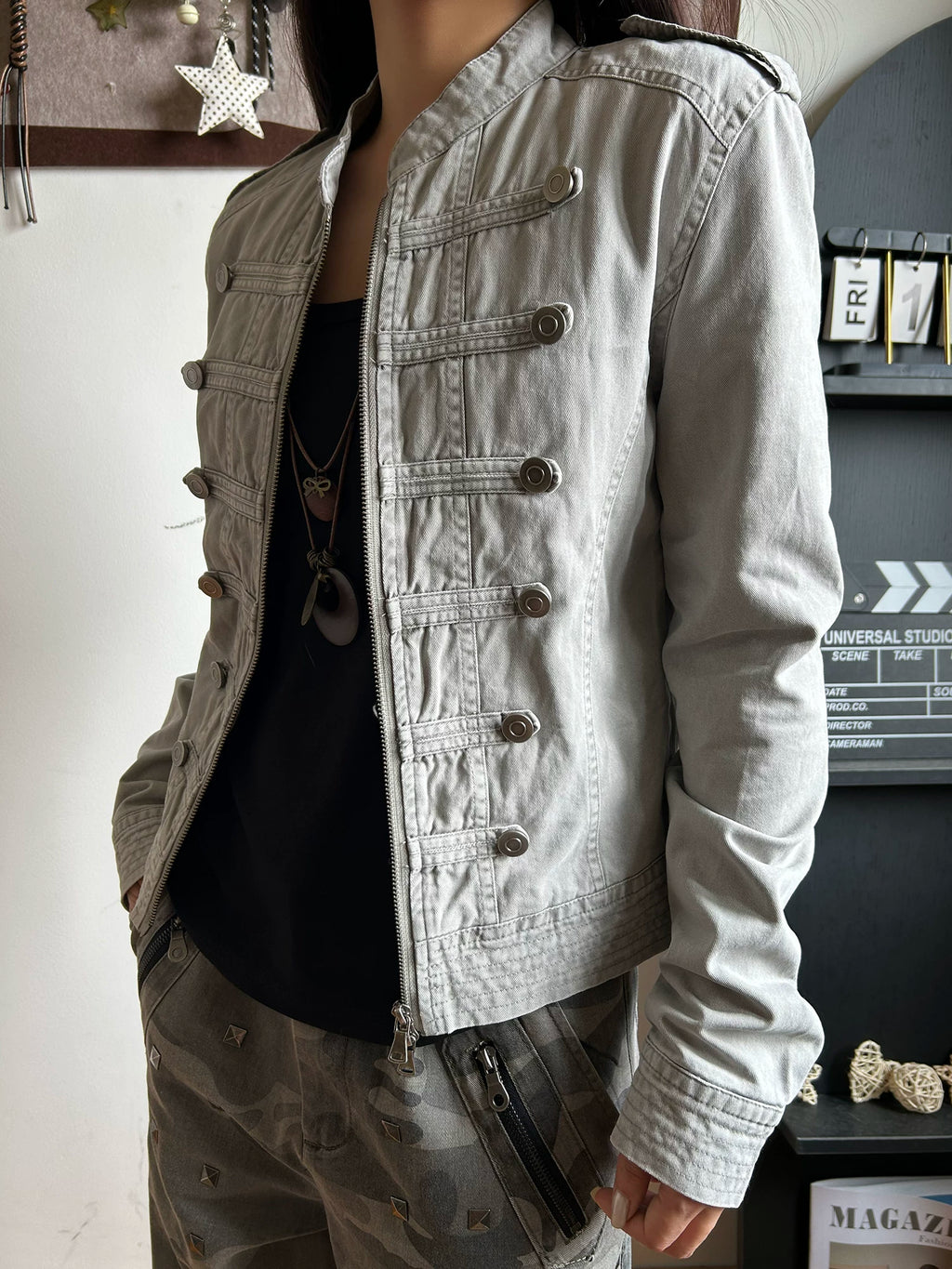 KISMETS Palace-Wash Distressed Cropped Denim Jacket