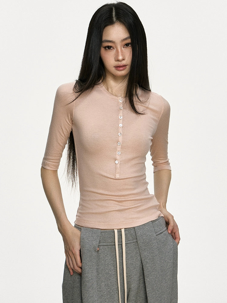 Anna Aneae High Elastic Slim Babes Button Tee