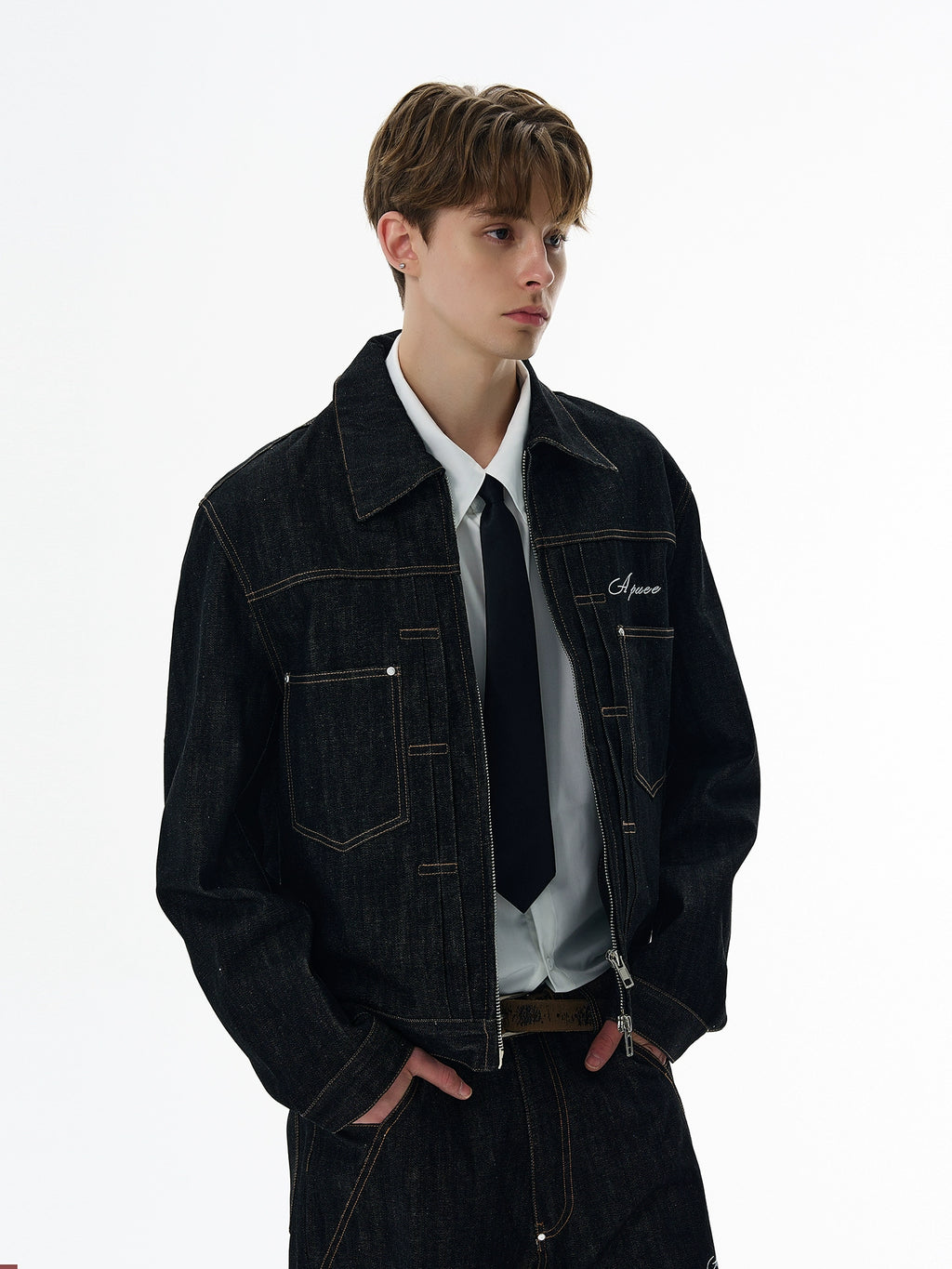 A PUEE Retro Silhouette Denim Jacket Set