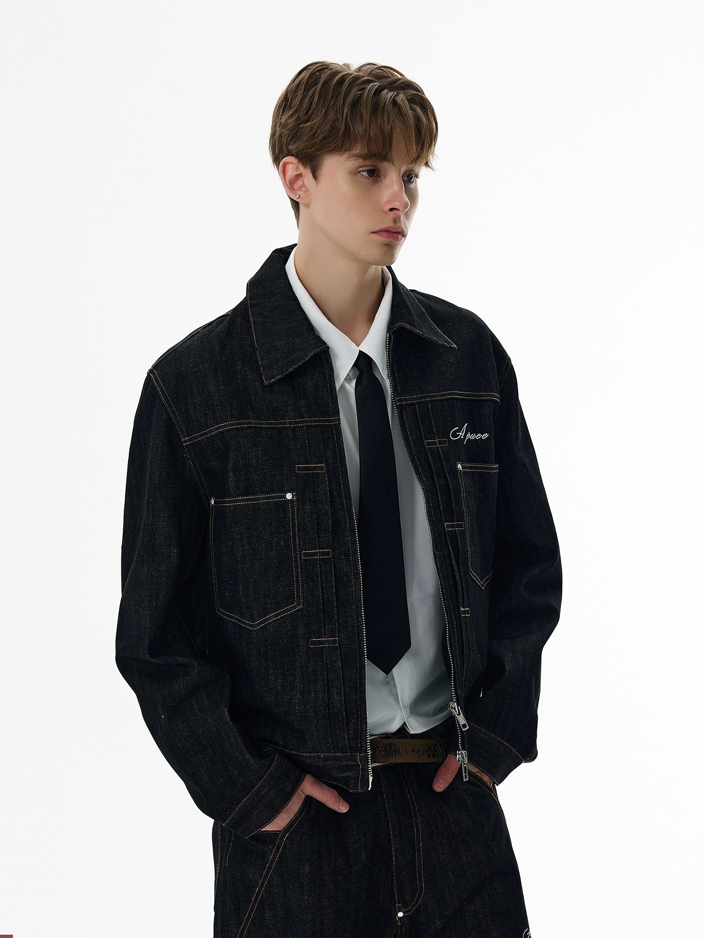 A PUEE Retro Silhouette Denim Jacket Set