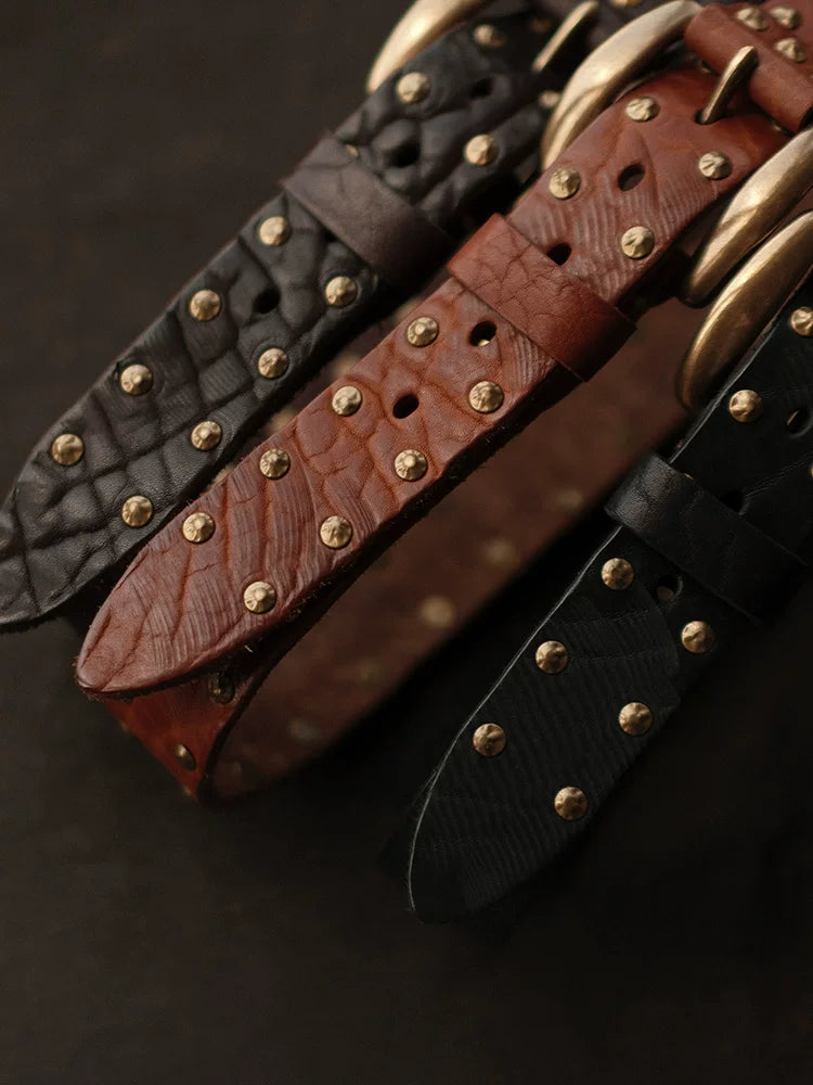 Mbbcar Vintage Rivet Handmade Leather Belt