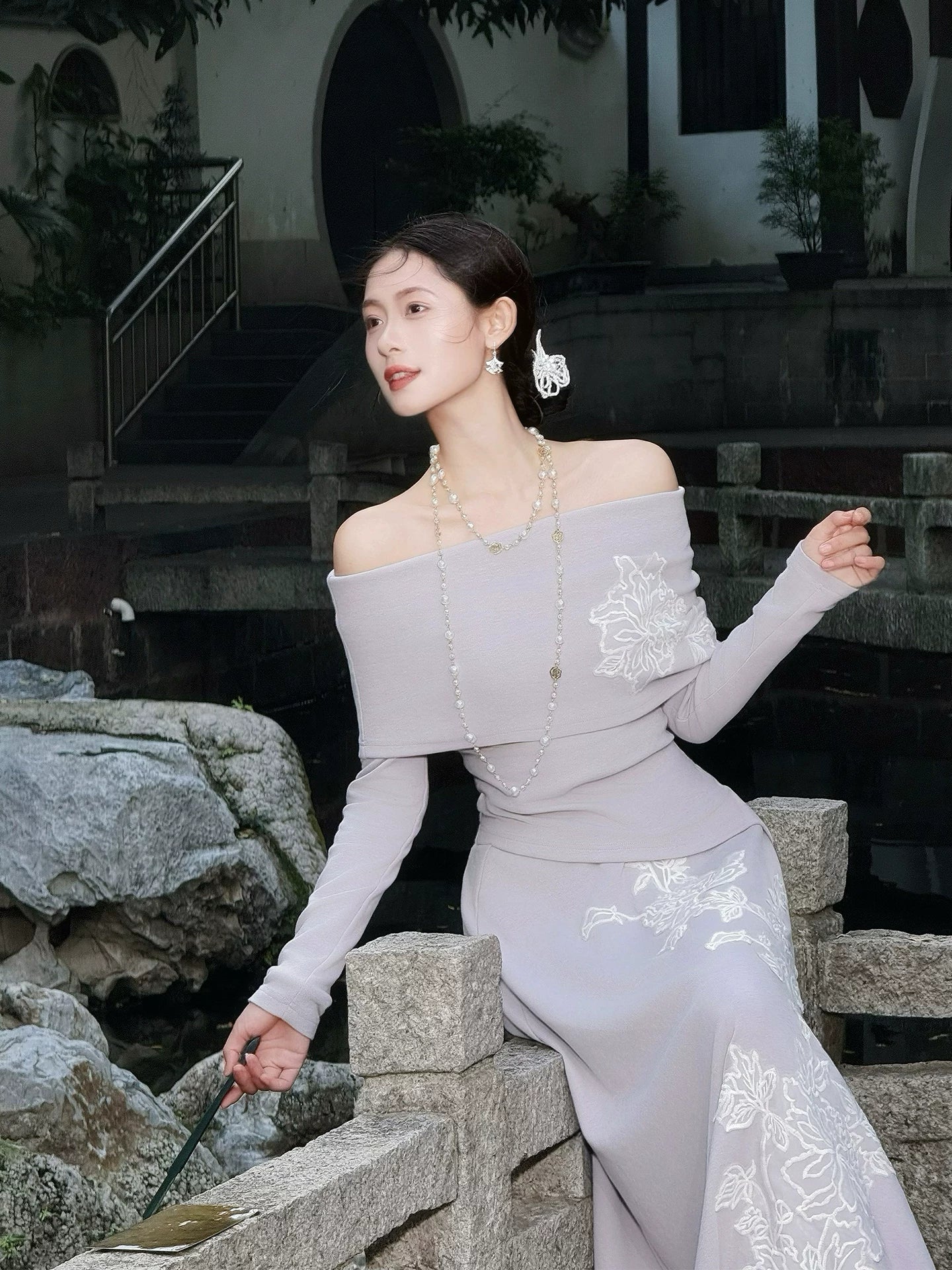ZIHE One-word Shoulder Knitted Set