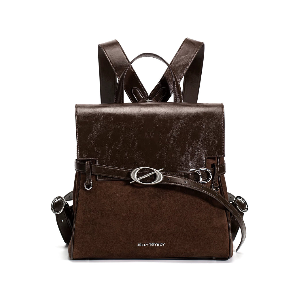 JELLY TOYBOY Black Faux Leather Flap-Top Backpack