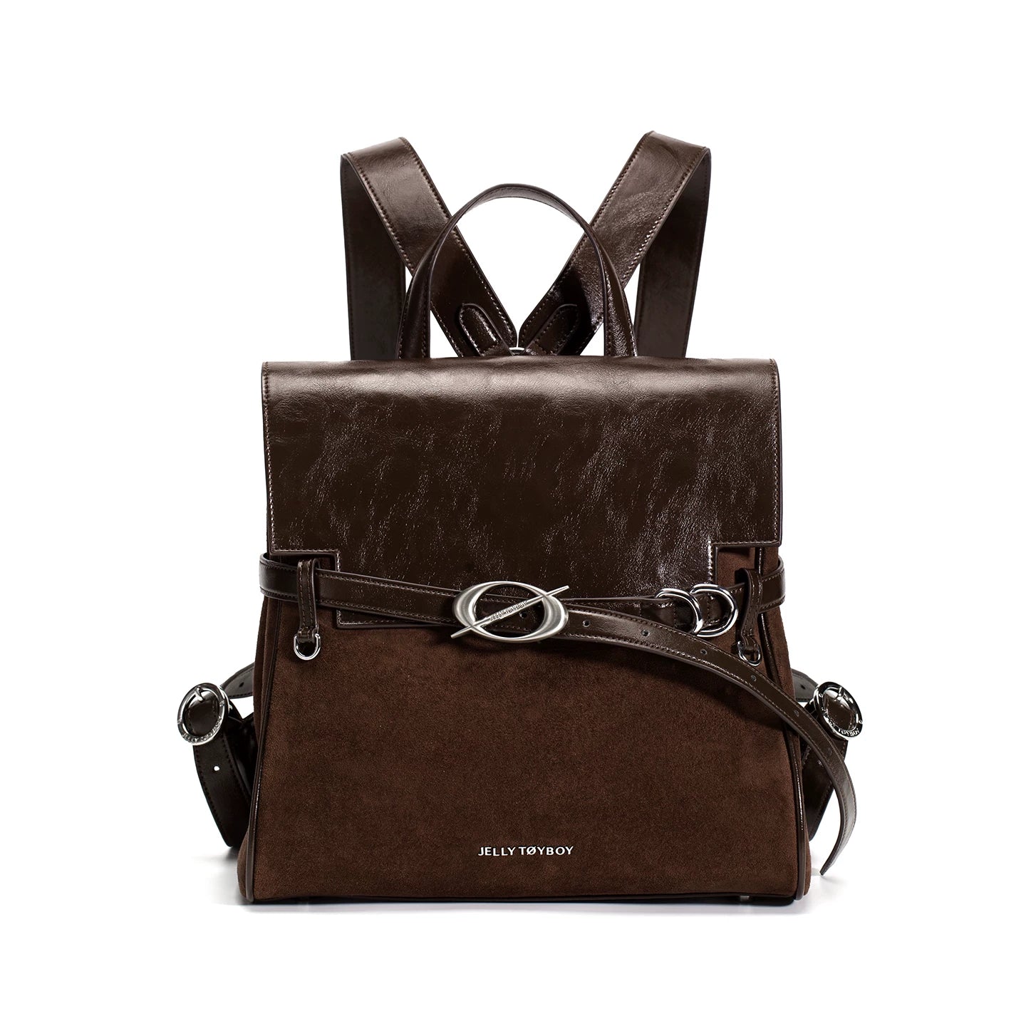 JELLY TOYBOY Black Faux Leather Flap-Top Backpack