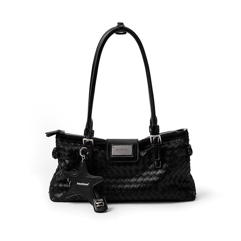 SmoSmos Black Faux Leather Zip Shoulder Bag