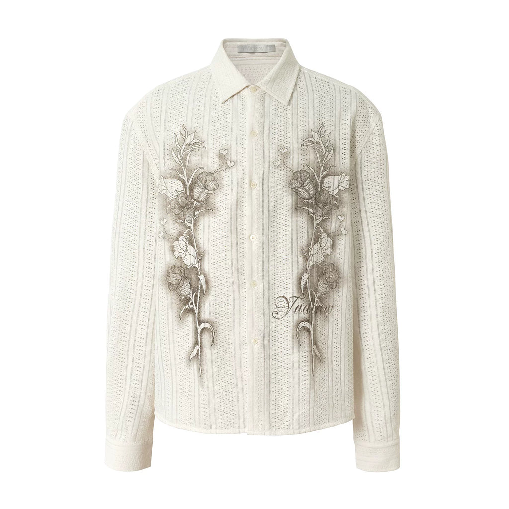 YADcrew Botanical Lace Loose Long-Sleeve Shirt