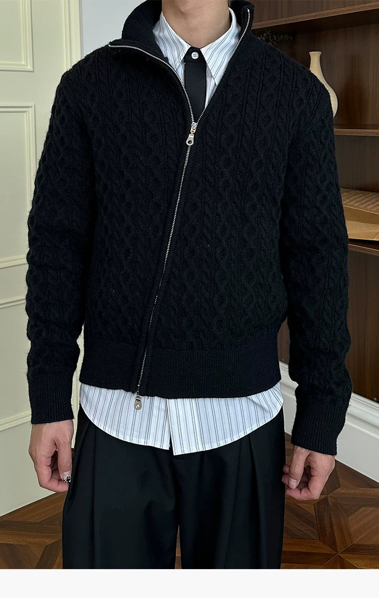 KREATE 800g Cable Knit Warm Slant-Zip Sweater Jacket
