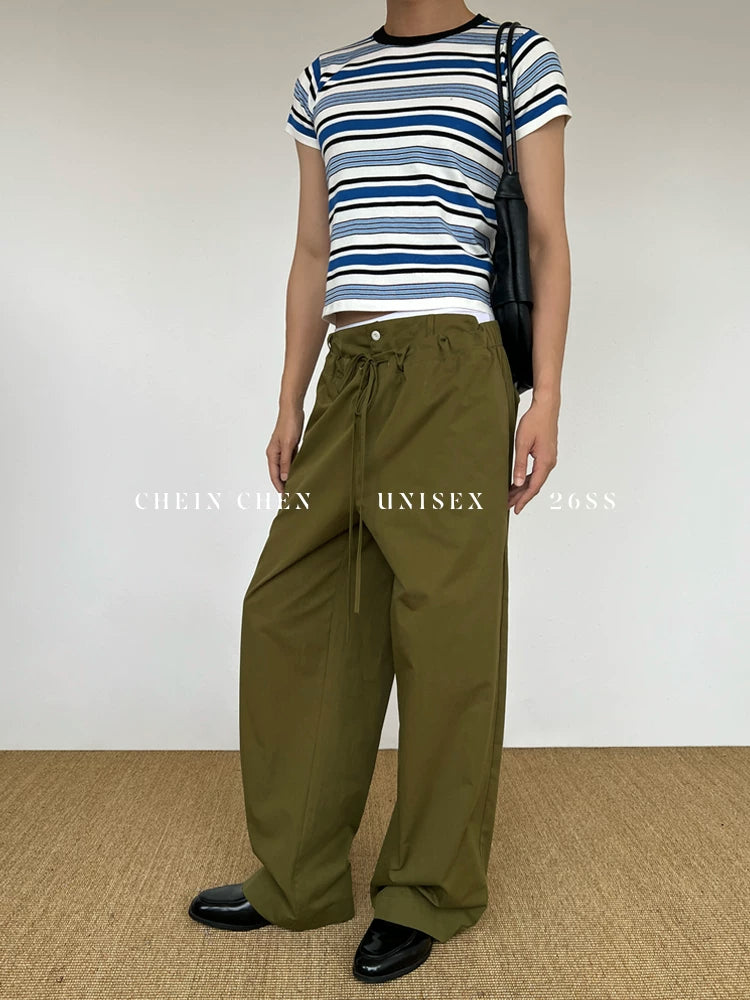 CHEIN CHEN American Retro Double-Waist Straight-Leg Trousers