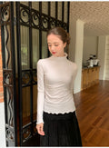 silvernorth lake Lace Semi-Turtleneck Slim Fit Long-Sleeve Top