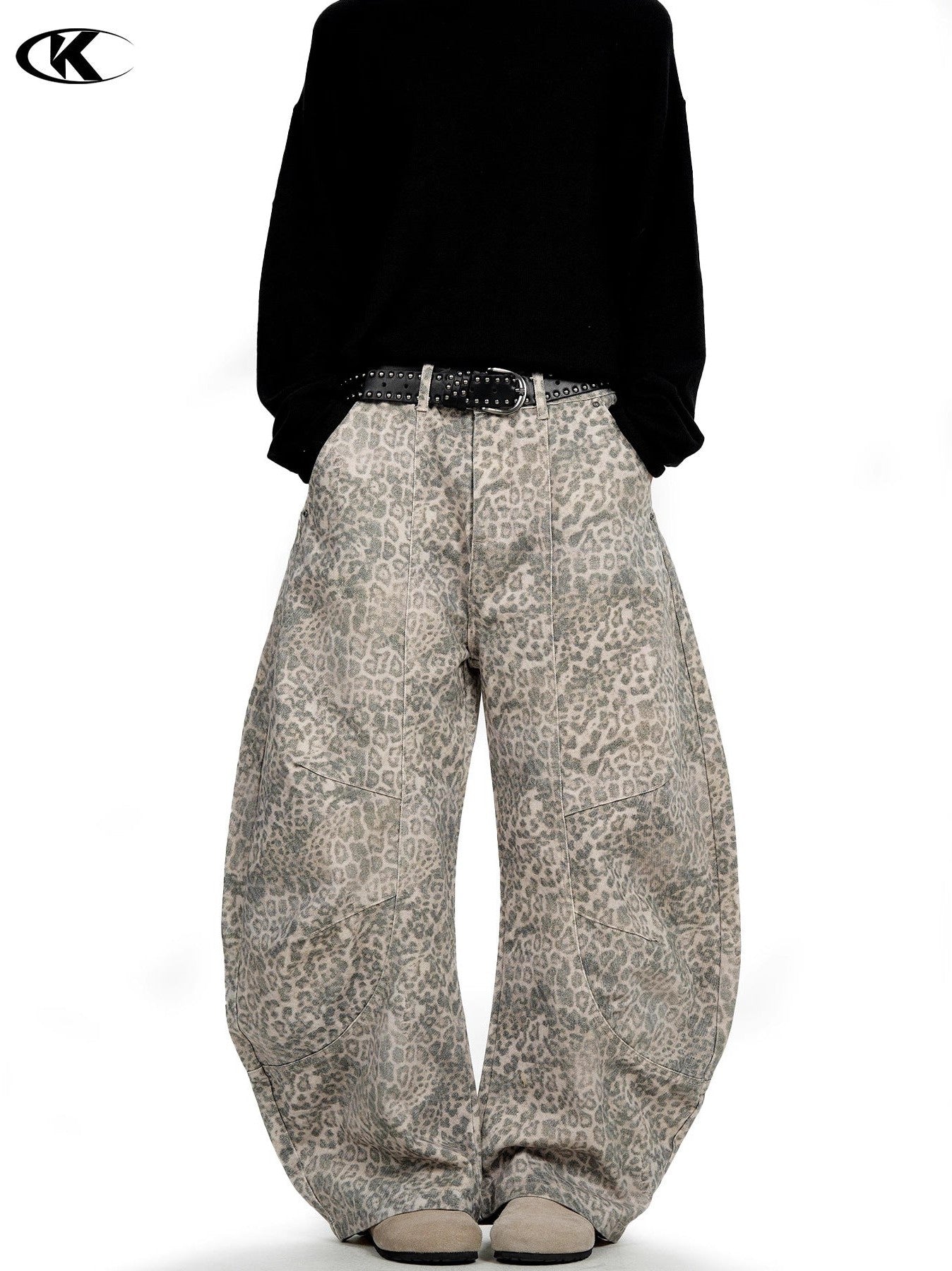 11KN Leopard Print Wide-leg Loose and Thin Tooling Casual Pants