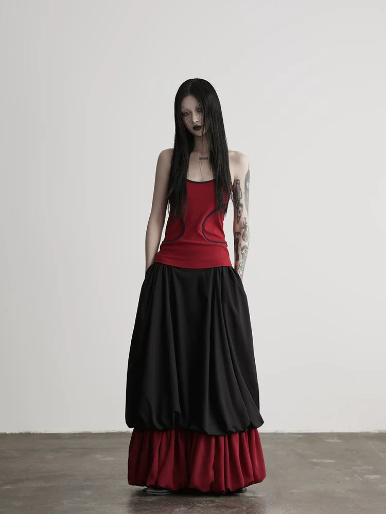 INDULGE Contrast Color Fake Two A-shaped Skirt