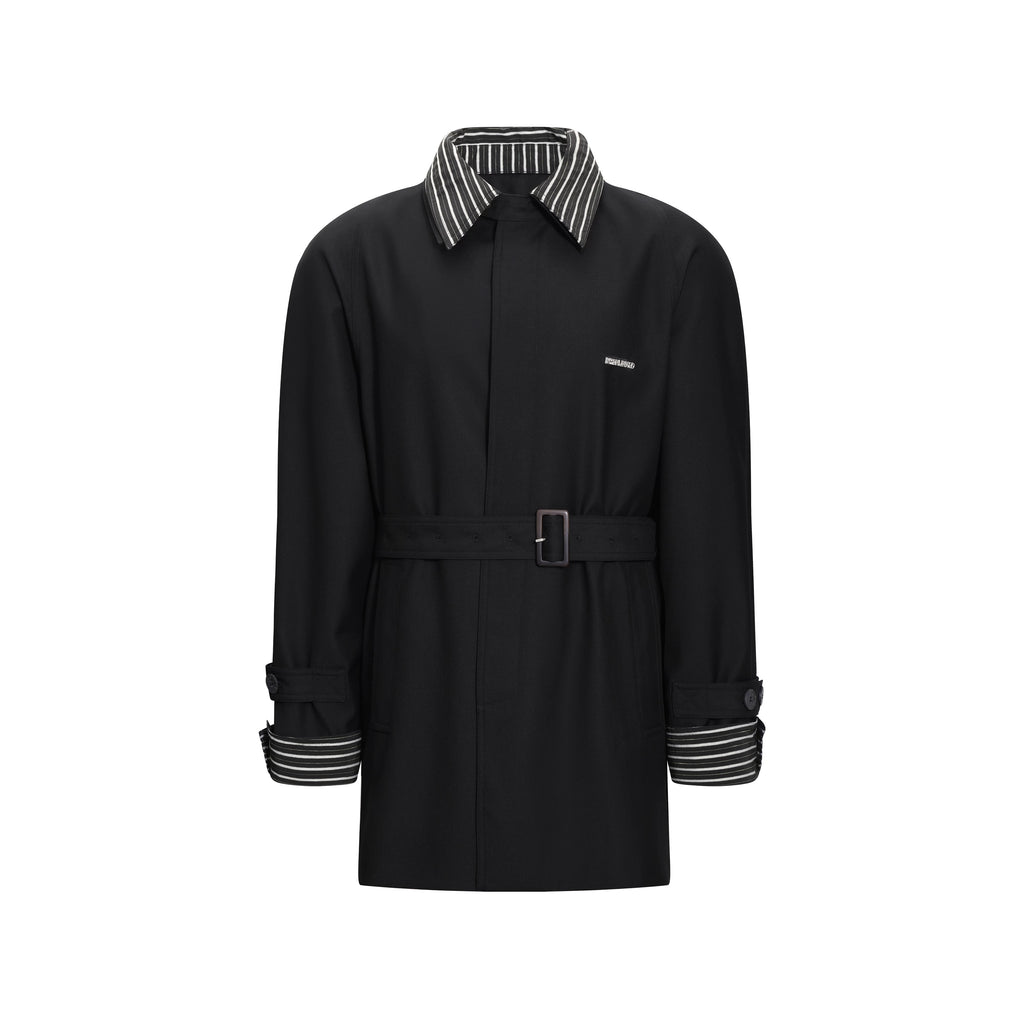 INTERLINKED Contrast Stripe Belted Trench Coat