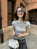 Pusumede Love Hollow Short Knitted Tee