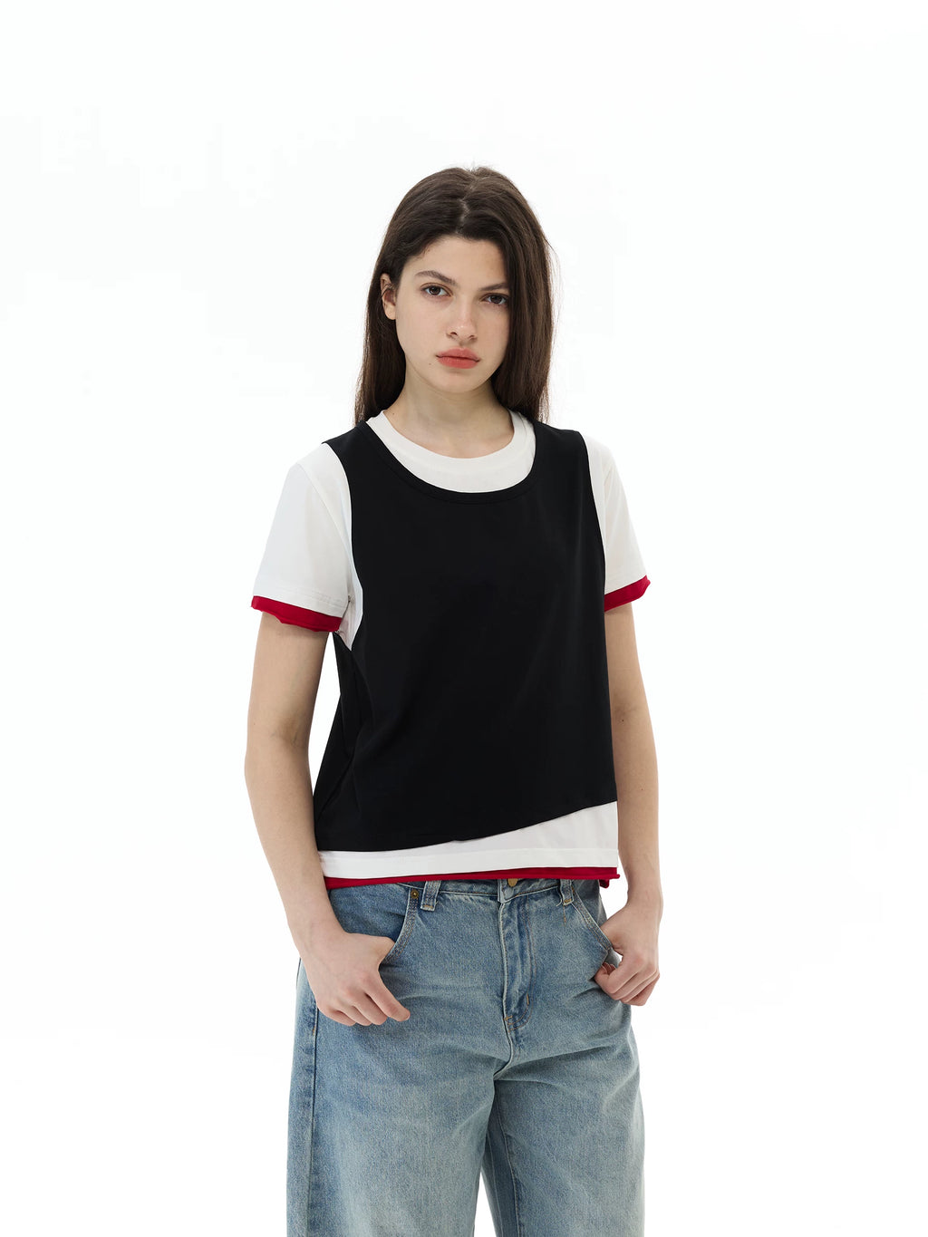 WLNEXT Retro Sports Fake Two Casual Tee